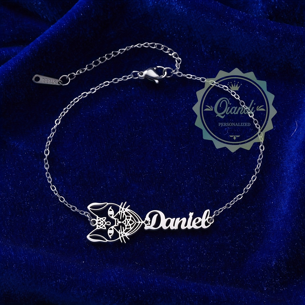 Charming Cat Stainless Steel Bracelet with Custom Name